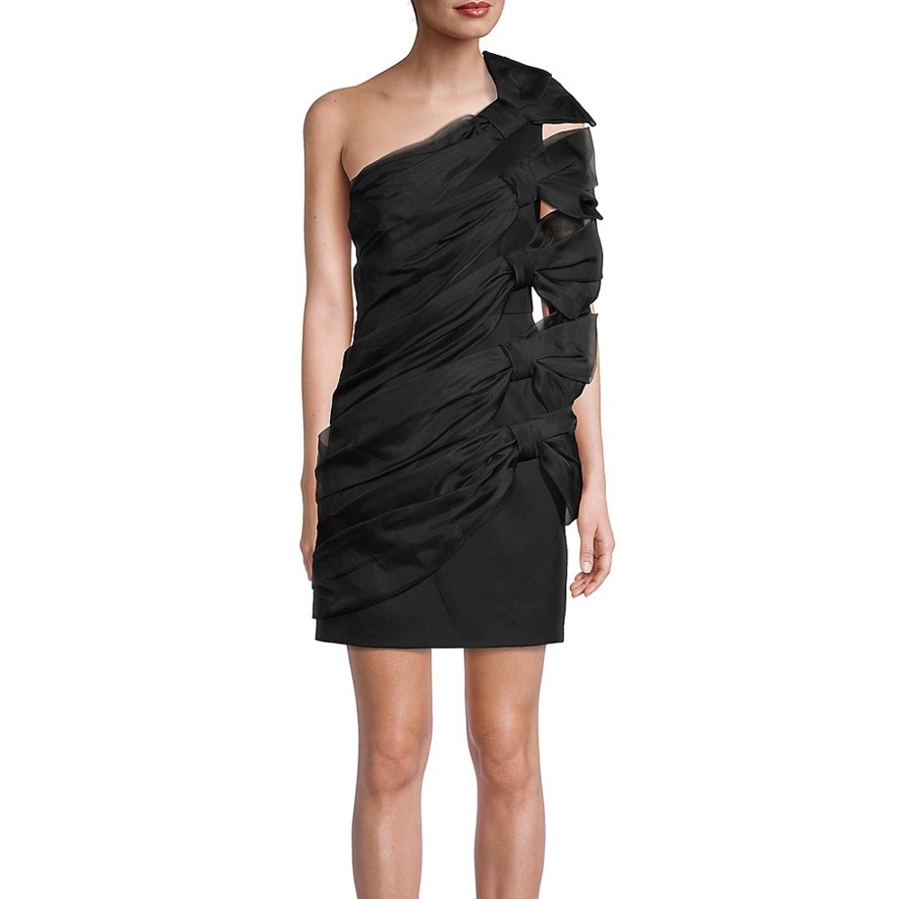 Valentino Bow Tie Silk One Shoulder Mini Dress